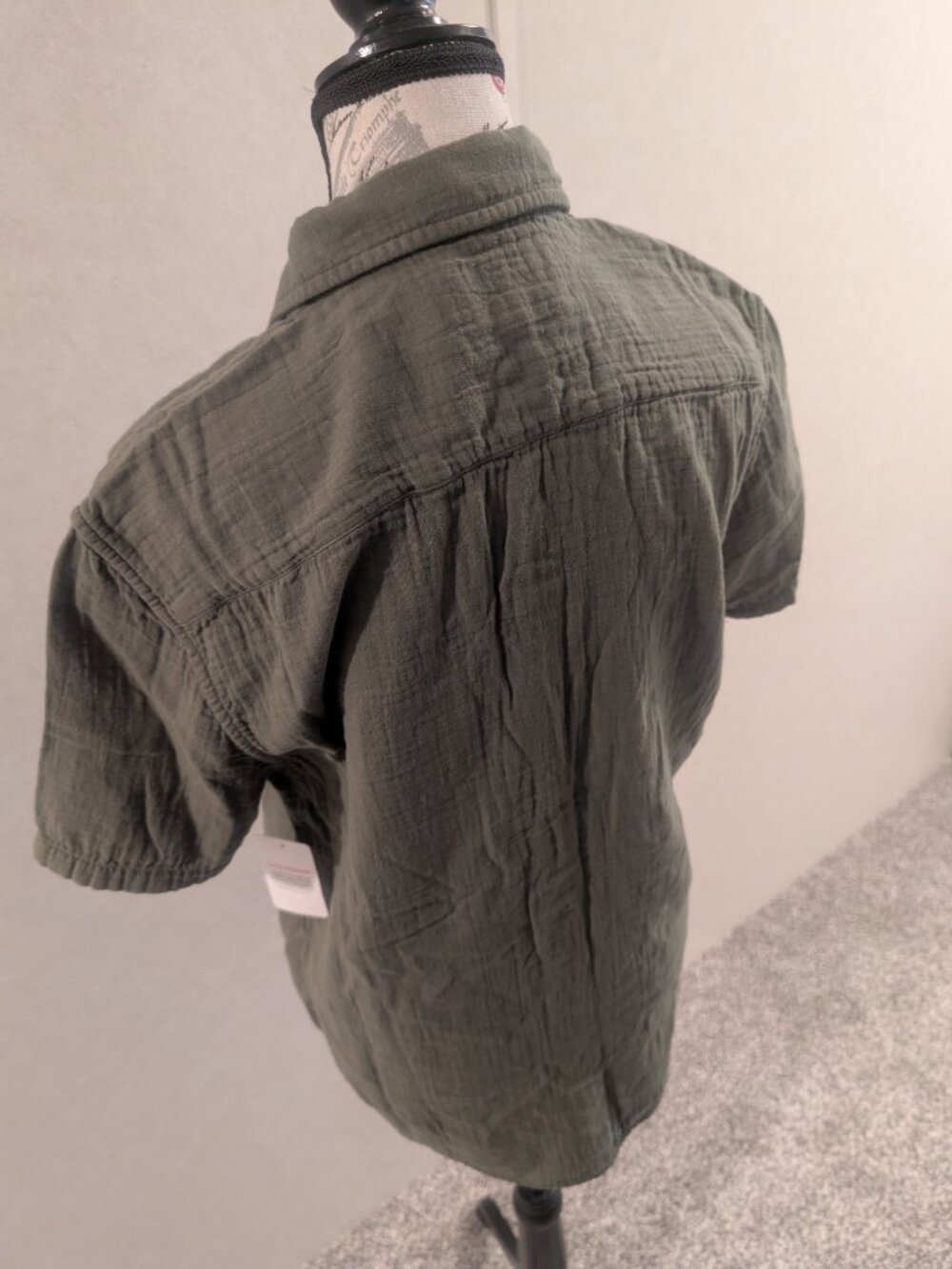 NWT Lucky Brand Olive Green Short Double Gauze Utility Button Front Shirt Small - Picture 8 of 8
